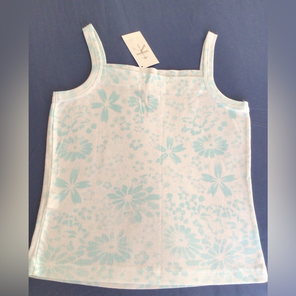 Calvin Klein Jeans NWT White Tank Top with Blue Flowers
